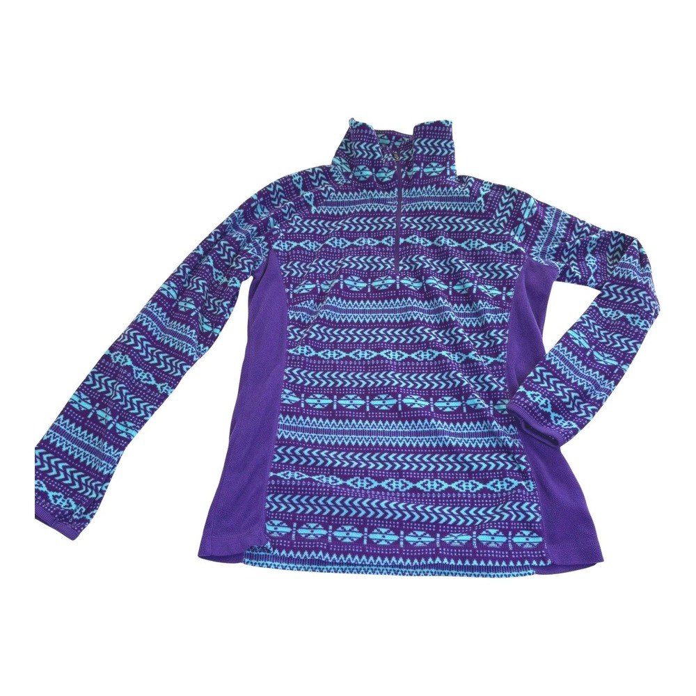 Columbia Fleece Sweater Womens Large Purple Geometric 1/4 Zip Pullover Mock Neck